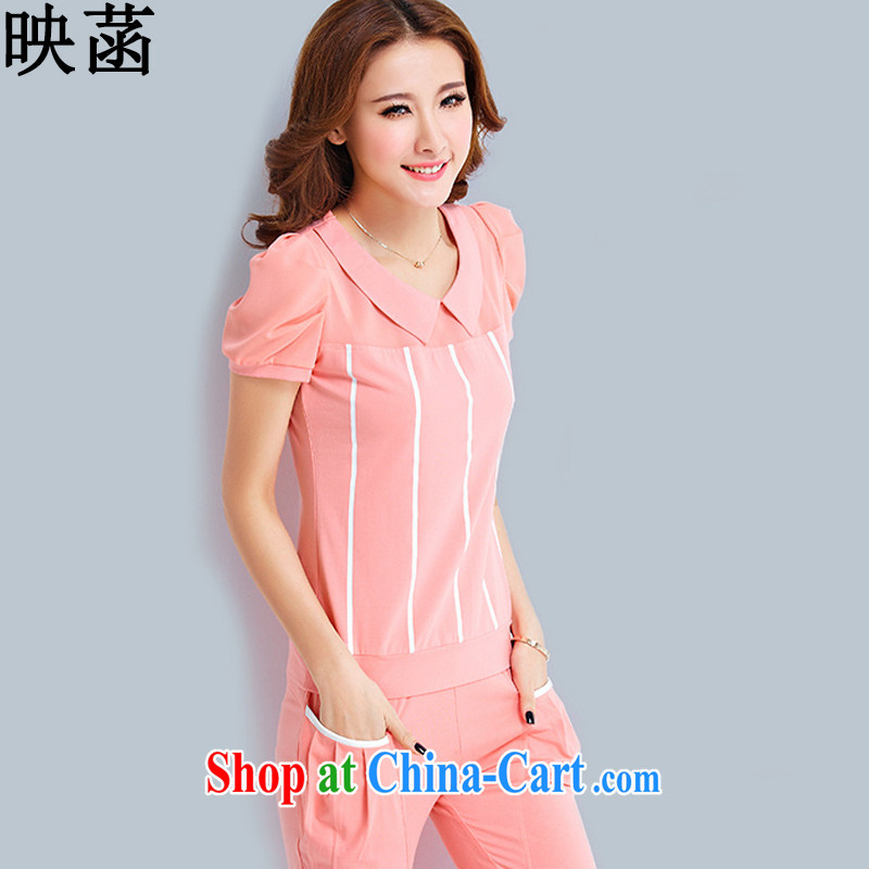 Under the 2015 New Full cotton snow woven short-sleeved large code female summer casual women light pink XXXL
