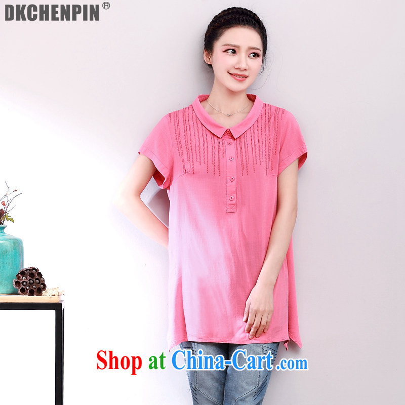 2015 the Code women mm thick summer short sleeved T-shirt Han version loose video thin, long cotton the solid-colored T-shirt, pink 2 XL