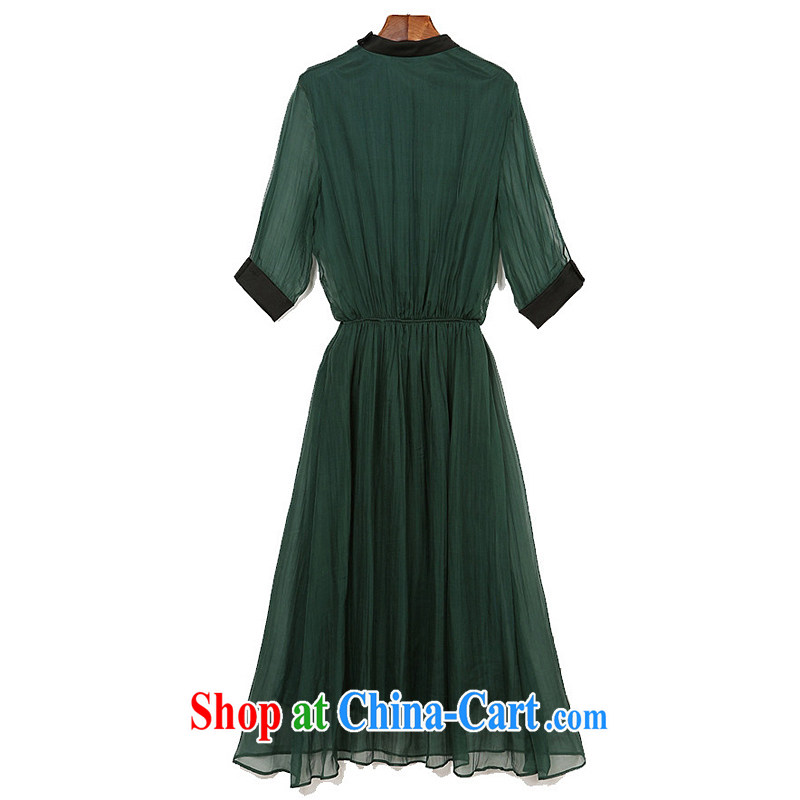 The European site 2015 larger female summer new thick mm fashion round collar silk graphics thin dresses + 1952 dark green 5 XL = 175 - 200 jack, RuNa, shopping on the Internet