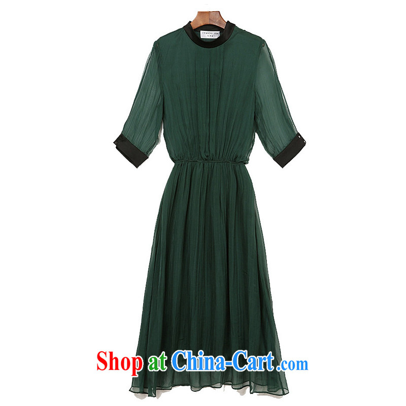 The European site 2015 larger female summer new thick mm fashion round collar silk graphics thin dresses + 1952 dark green 5 XL = 175 - 200 jack, RuNa, shopping on the Internet