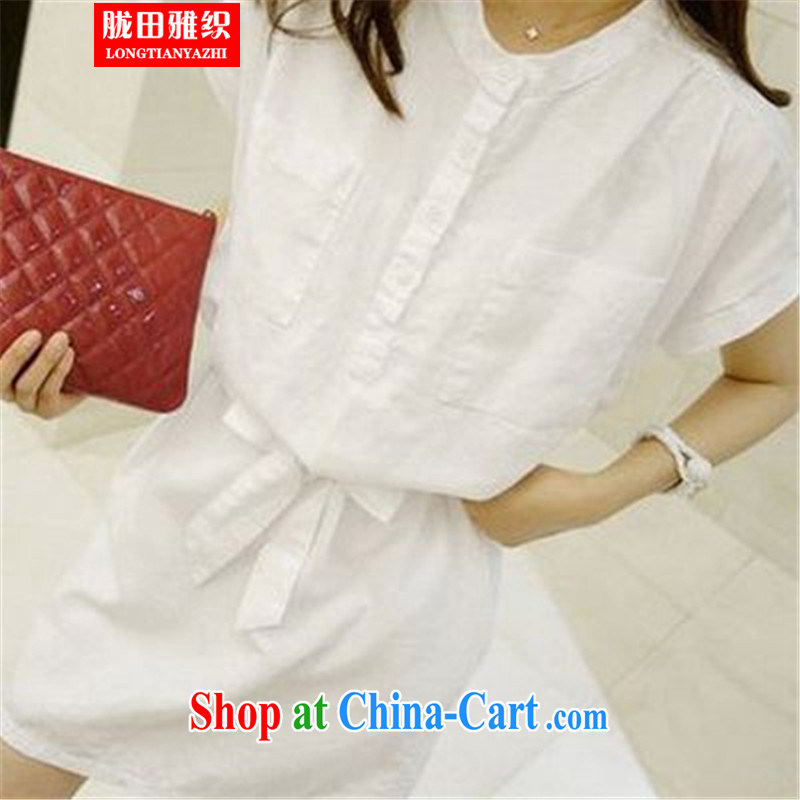 measures, including the Korean style retro short-sleeve cotton Ma dress loose-waist beauty graphics thin solid white dress M