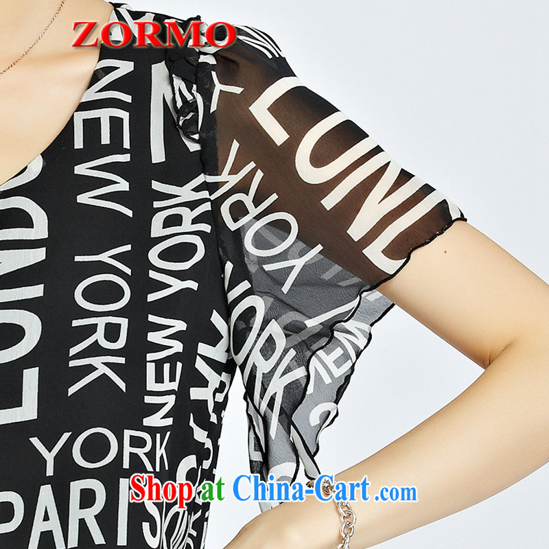 ZORMO 2015 summer new English take V short-sleeved shirt T girl thick mm and indeed increase code Solid shirt black 5 XL, ZORMO, shopping on the Internet
