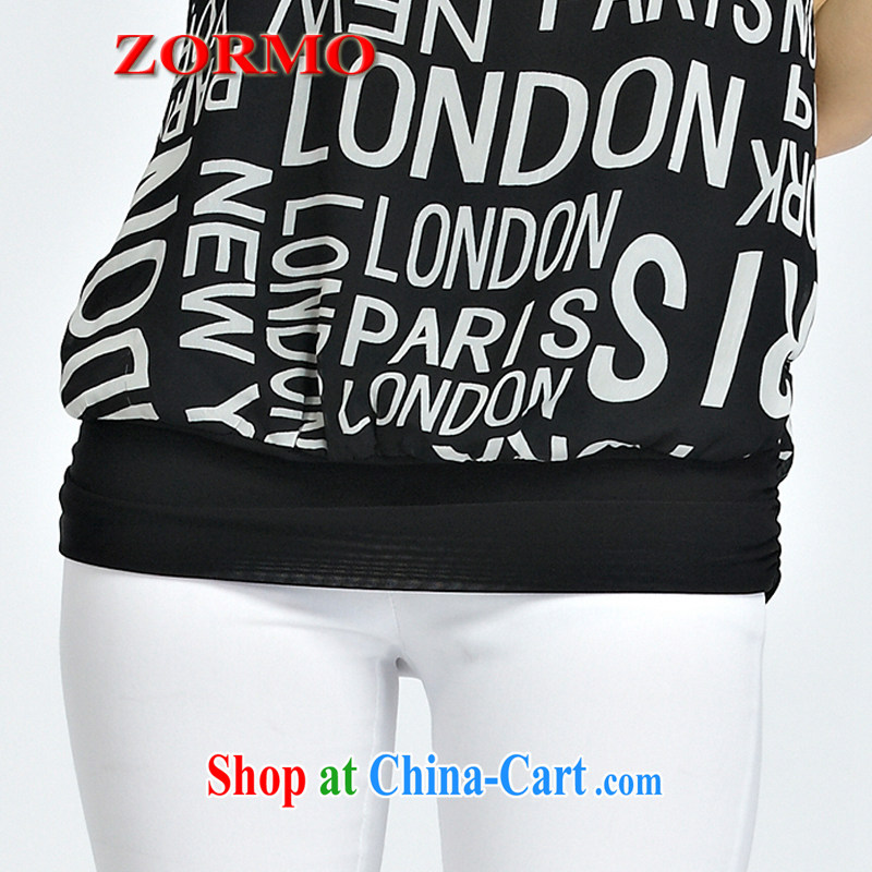 ZORMO 2015 summer new English take V short-sleeved shirt T girl thick mm and indeed increase code Solid shirt black 5 XL, ZORMO, shopping on the Internet