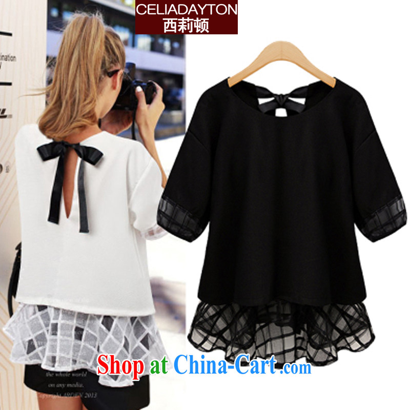 Cecilia Medina Quiroga and Macedonia is indeed XL 200 jack, long leave of two in snow-woven shirts female short-sleeved 2015 summer new thick mm sister European root yarn snow woven dresses black 5 XL, Cecilia Medina Quiroga (celia Dayton), online shopping