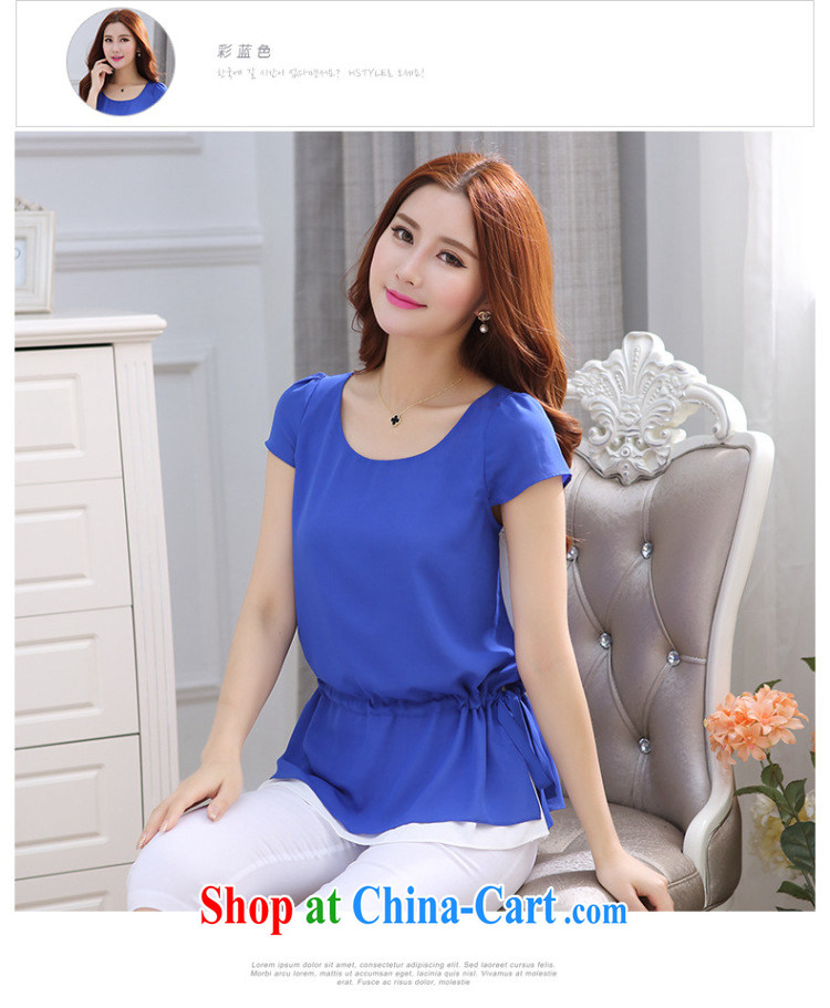 Morning would be 2015 summer new Korea and indeed increase, female fat sister King, the waist hit color double snow woven shirts leave two T shirt T-shirt color blue 5 XL pictures, price, brand platters! Elections are good character, the national distribution, so why buy now enjoy more preferential! Health