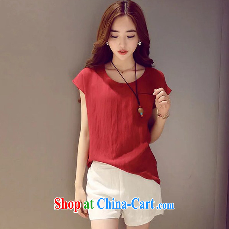 Left align the payment 2015 new female summer trendy, cotton Ma meter wide leg trousers + cotton Ma T-shirt two-piece lounge suite the Red Cross on the white M, left, line, and shopping on the Internet