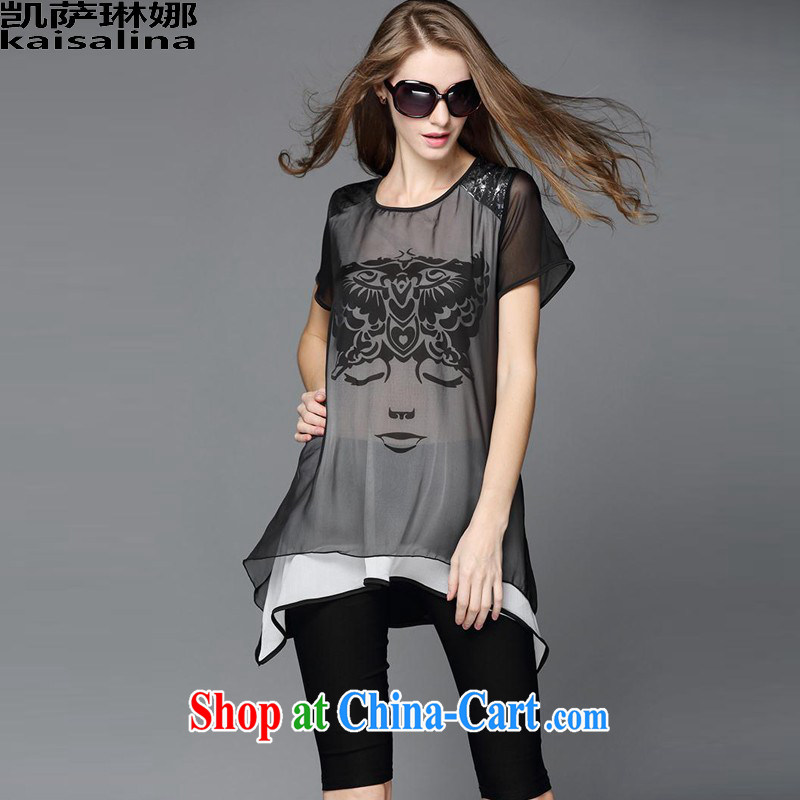 Catherine, summer 2015 new Europe and Jack 200 mm thick larger female graphics thin stylish stamp short-sleeved snow woven shirts women 9088 photo color XL, Catherine (kaisalna), online shopping