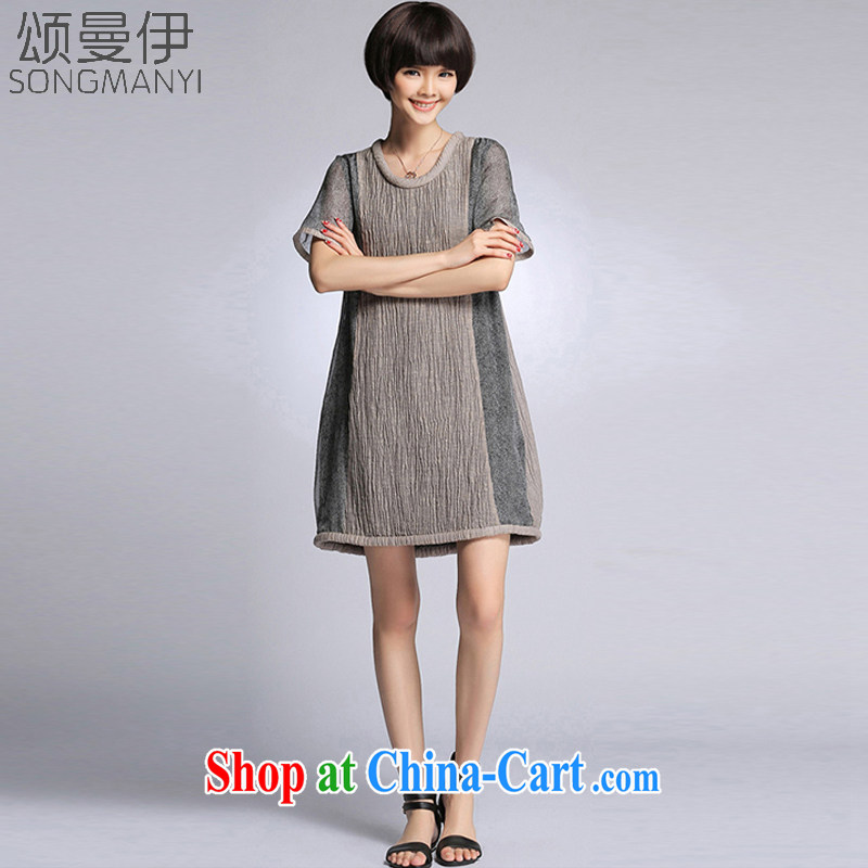 Also, the 2015 summer new European Commission cotton stitching, long, loose the code style dress women 7027 light gray XXXXXL