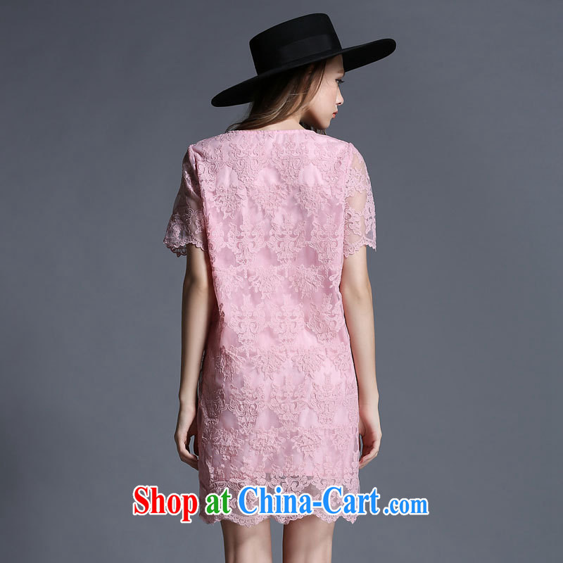 The summing up, 2015 focused on people's congress, women's clothing summer new Openwork embroidery lace beauty graphics thin short-sleeved dress 1906 pink XL, concluded (MUFUNA), shopping on the Internet