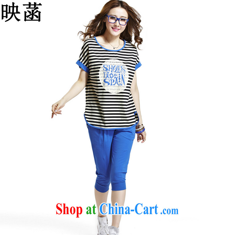 Under the 2015 new campaign kit short-sleeve striped summer women, female bat sleeves Leisure package female color blue M