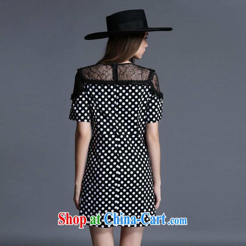 The Access 2015, focused on people's congress, women's clothing summer new lace stitching and stylish dot stamp graphics thin short-sleeved round-collar dress 1928 black XL, the proscribed (MUFUNA), shopping on the Internet