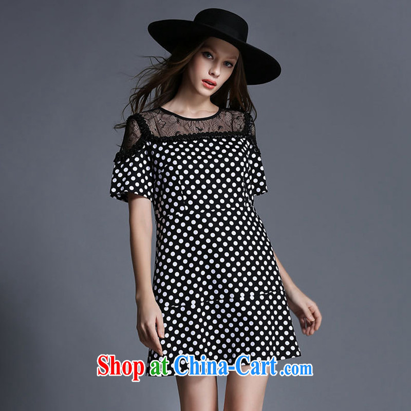 The Access 2015, focused on people's congress, women's clothing summer new lace stitching and stylish dot stamp graphics thin short-sleeved round-collar dress 1928 black XL, the proscribed (MUFUNA), shopping on the Internet