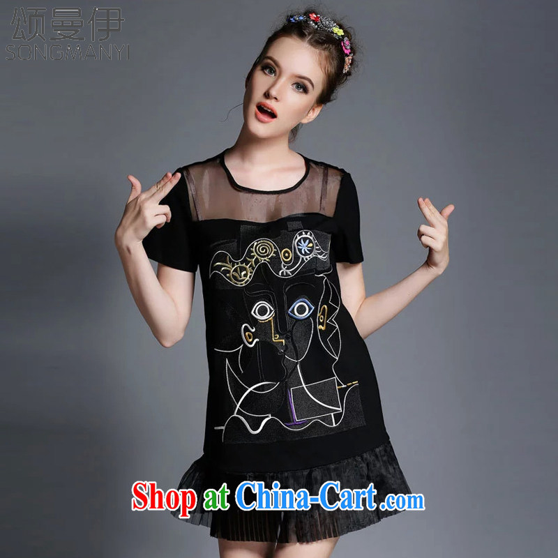Also, the 2015 summer new, the United States and Europe, female decoration, graphics thin, long-sleeved embroidery flower thick mm dress 9050 black XXXXL, of Manchester, and shopping on the Internet