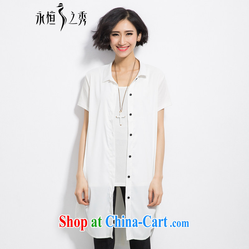Eternal show Summer 2015 mm thick new larger female click the snap loose video thin, long white shirt 2 XL