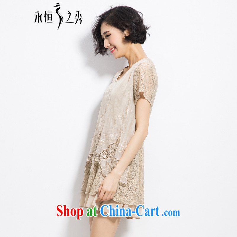 Eternal show Summer 2015 mm thick new, larger female stylish Openwork hook bud silk graphics thin dresses apricot 4 XL, eternal, and the show, and shopping on the Internet