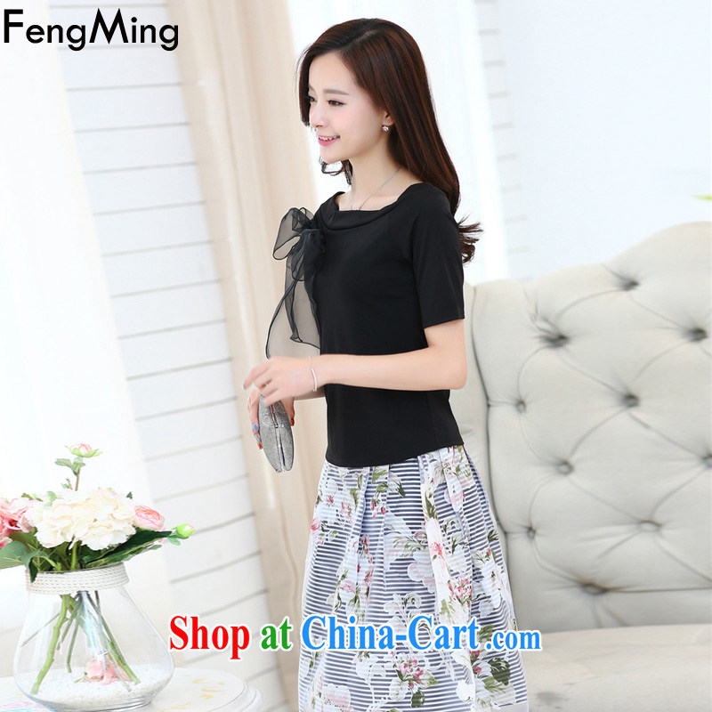 Abundant Ming summer 2015 larger graphics thin a field for stars with bowtie stamp shaggy dress new dress girls black XXL, HSBC Ming (FengMing), online shopping