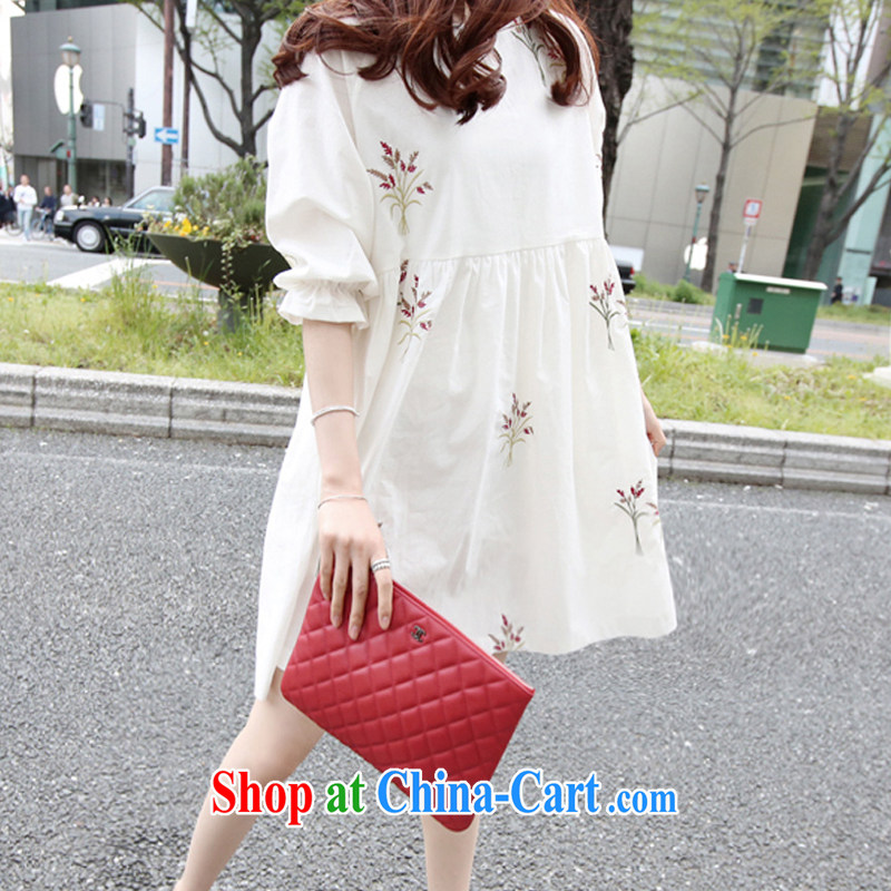 Livolsi summer 2015 Korean version of the new skirt, very casual College wind 5 cuff the code has been the embroidery dresses female white 3 XL, Livolsi, shopping on the Internet