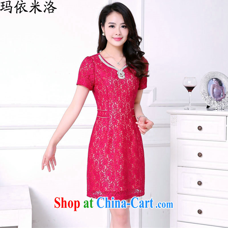 2015 summer new, larger female Korean fashion beauty graphics thin V short-sleeved lace cheongsam dress dresses, older women with new blue XXL recommendations 120 - 130 jack, according to her, and, shopping on the Internet