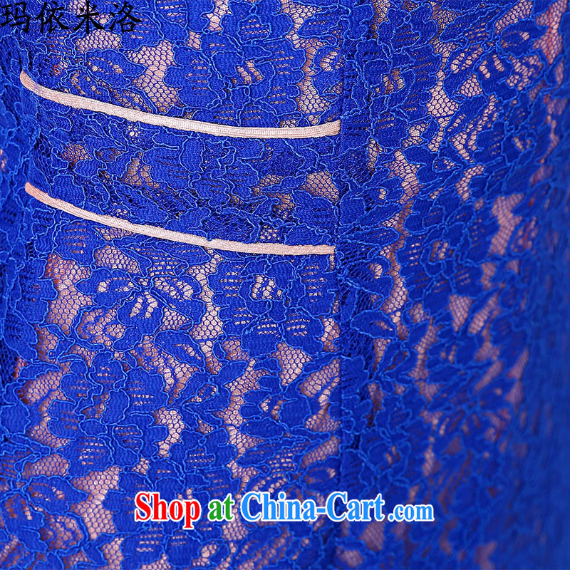 2015 summer new, larger female Korean fashion beauty graphics thin V short-sleeved lace cheongsam dress dresses, older women with new blue XXL recommendations 120 - 130 jack, according to her, and, shopping on the Internet