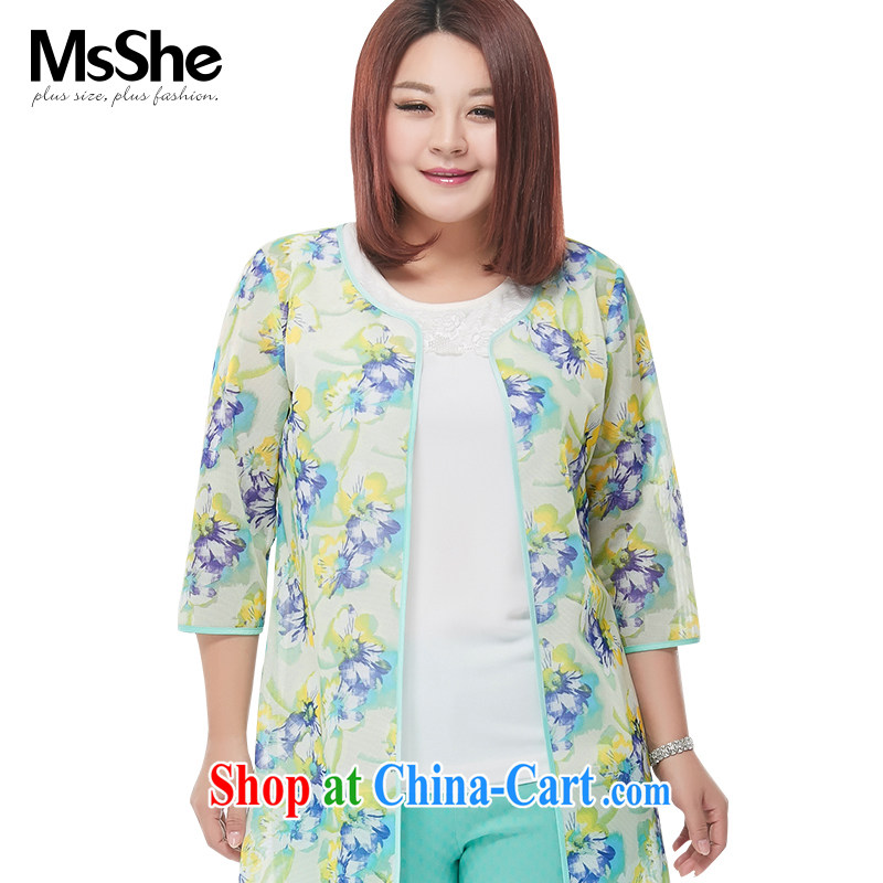 MsShe XL girls 2015 new Summer Scent small wind stamp mesh jacket long 4677 green 4 XL