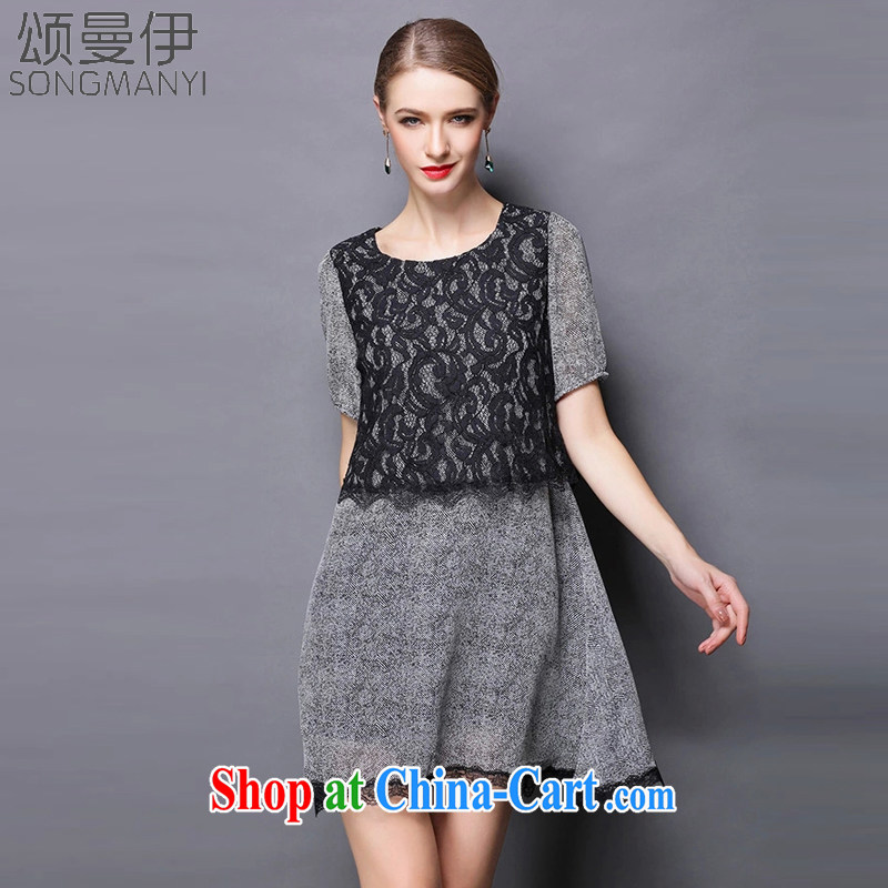 Also, the 2015 summer new, larger female thick mm summer the fat increase lace graphics thin short-sleeved dress 6691 black XXXXXL