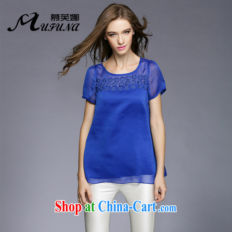 The summing up of 2015 mm thick larger female summer is indeed the greater New flowers pure fluoro short sleeve beauty centers, video thin large code t-shirt 3395 blue XXL