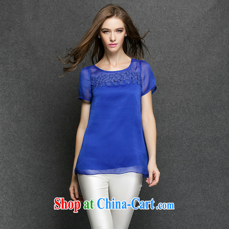 The summing up of 2015 mm on the code female summer is indeed the greater New flowers pure color rendering short-sleeved beauty centers, video thin large code t-shirt 3395 blue XXL, would be NA (MUFUNA), online shopping