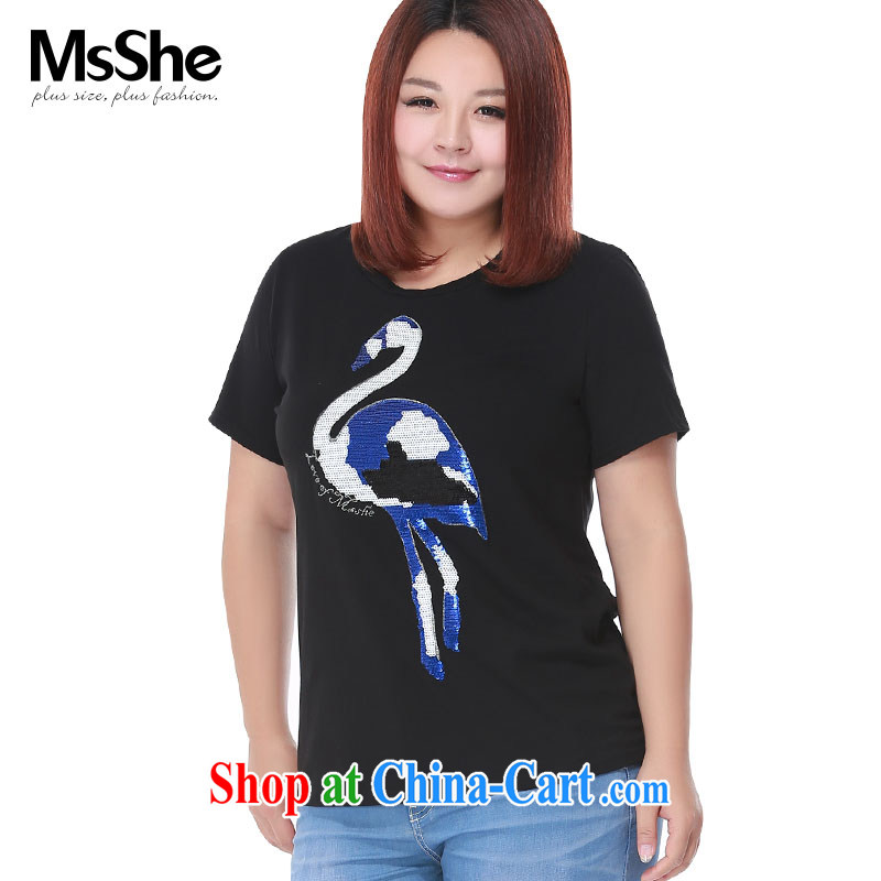 MsShe XL girls 2015 new summer thick MM stretch cotton round-collar short-sleeve T-shirt T-shirt 4098 white 6 XL