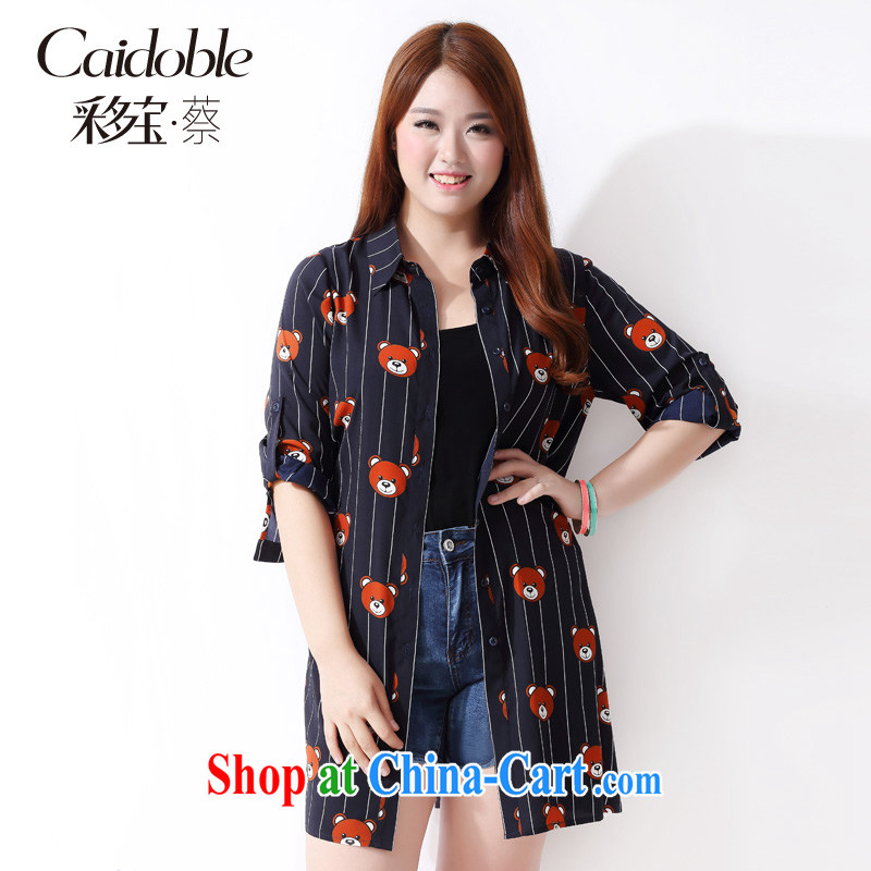 The multi-po 2015 summer new thick MM larger women leisure streaks graphics thin loose long shirt jacket A 3920 blue 3 XL