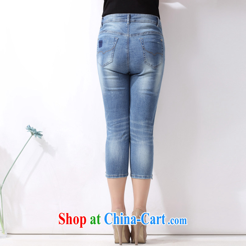 The multi-po 2015 summer new thick MM larger women who are decorated in video skinny pin hole 7 blue jeans pants K 658 blue 32 (6, 23, the goods), the more Treasure, Mr. Choi (CAIDOBLE), online shopping