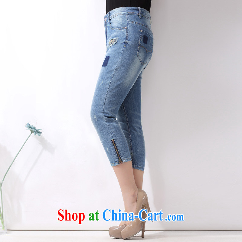 The multi-po 2015 summer new thick MM larger women who are decorated in video skinny pin hole 7 blue jeans pants K 658 blue 32 (6, 23, the goods), the more Treasure, Mr. Choi (CAIDOBLE), online shopping