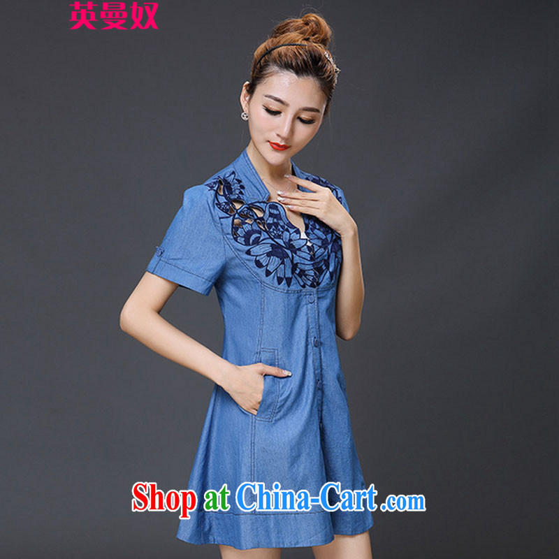 The Yehudi Menuhin 2015 the Code women mm thick and fat XL jack on a sister field dress denim dress dresses #827 large blue code L, British Lord Menuhin, shopping on the Internet