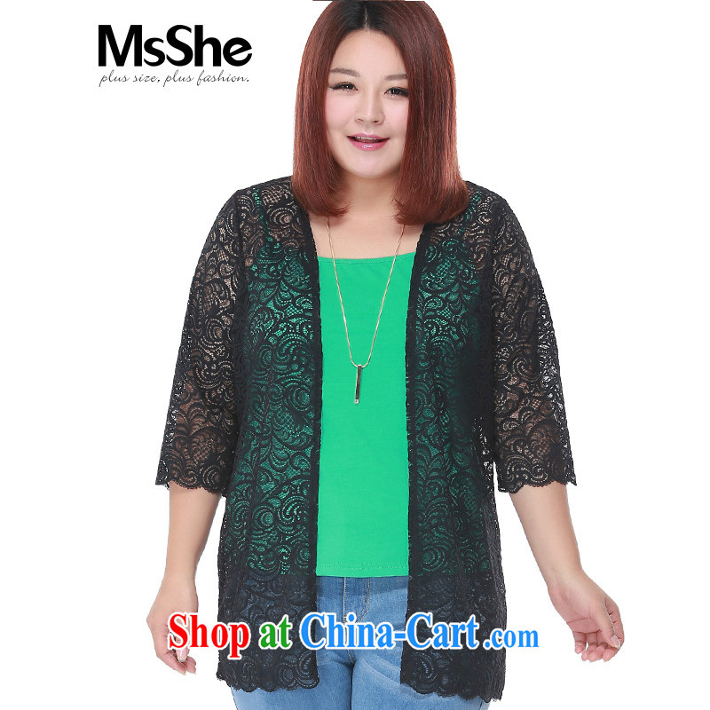 MSSHE XL girls 2015 new summer thick MM 100 ground lace cardigan jacket long pre-sale 2980 black 3 XL