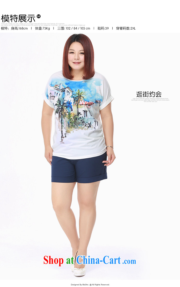 MsShe XL girls 2015 new summer thick sister stretch cotton stitching stamp short-sleeve T-shirt 4105 white 3XL pictures, price, brand platters! Elections are good character, the national distribution, so why buy now enjoy more preferential! Health