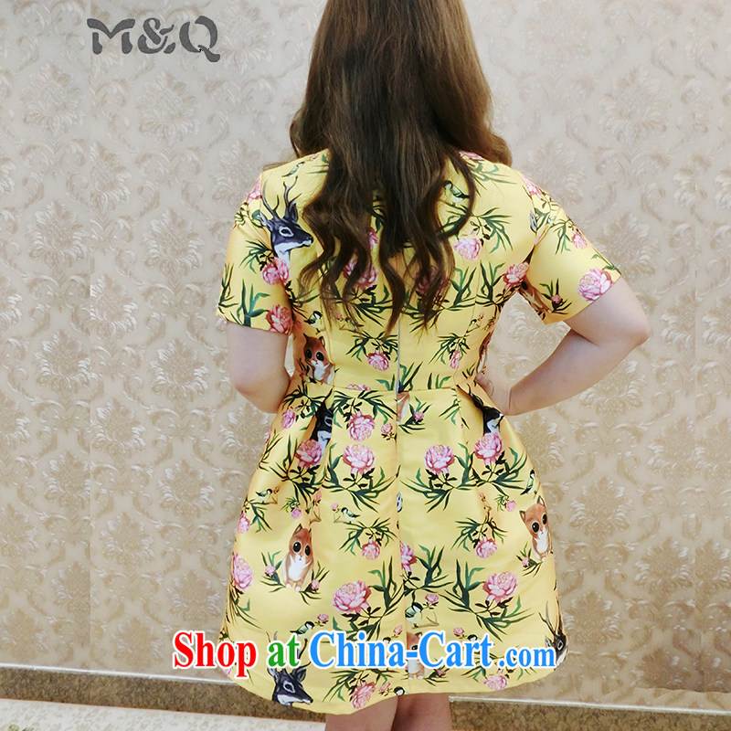 M &Q and indeed increase, women mm thick summer the waist graphics thin, short-sleeved stamp dresses B 145 yellow L code reference weight 130-150, M &Q, shopping on the Internet