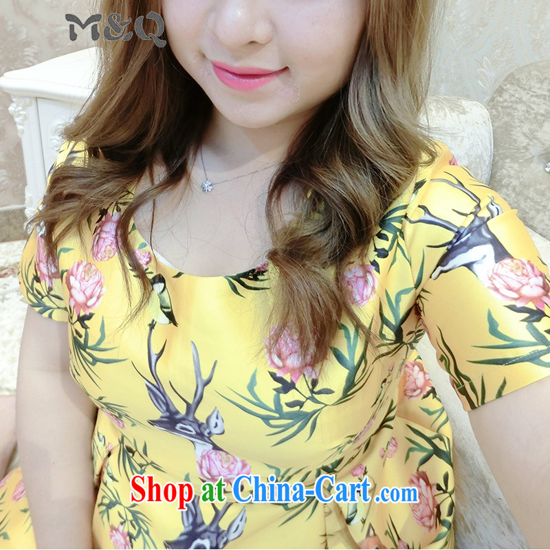 M &Q and indeed increase, women mm thick summer the waist graphics thin, short-sleeved stamp dresses B 145 yellow L code reference weight 130-150, M &Q, shopping on the Internet