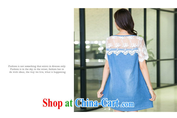Huan Zhu Ge Ge Ge 2015 the code female summer New, and indeed more relaxed graphics thin short-sleeve with lace stitching denim dress X 5501 light blue jeans blue 3 XL pictures, price, brand platters! Elections are good character, the national distribution, so why buy now enjoy more preferential! Health