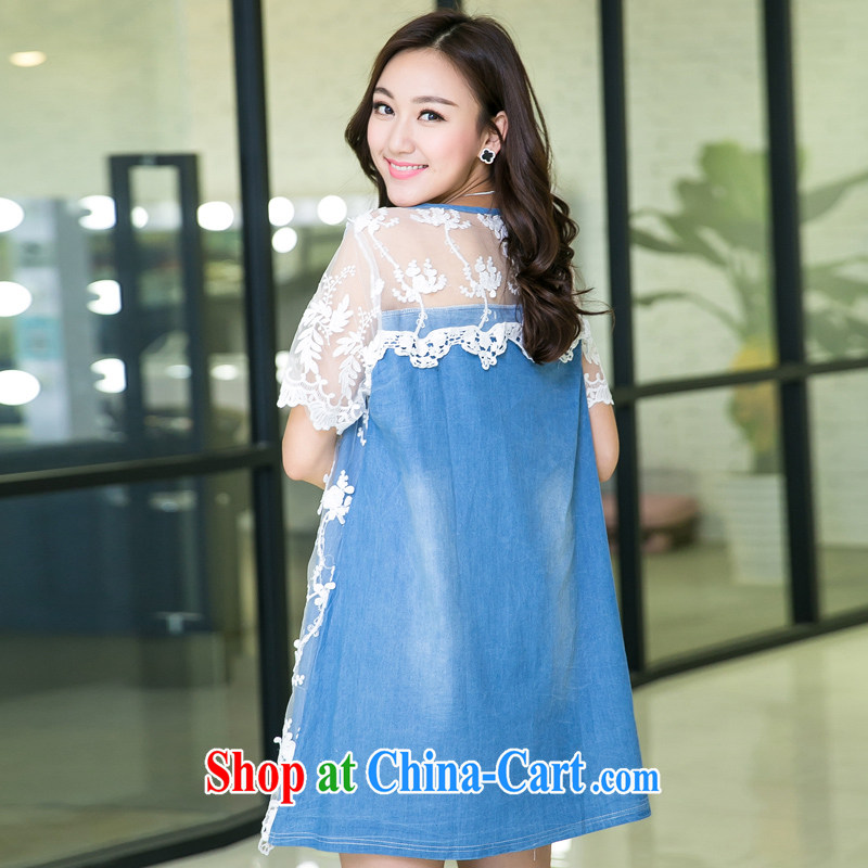 Huan Zhu Ge Ge Ge 2015 the Code women's clothing summer New, and indeed more relaxed graphics thin short-sleeved round-collar lace stitching denim dress X 5501 light blue jeans blue 3 XL, Huan Zhu Ge Ge Ge, shopping on the Internet