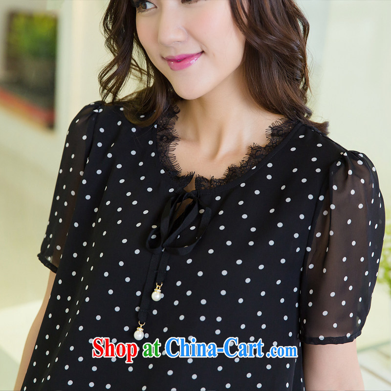 Huan Zhu Ge Ge Ge 2015 and indeed increase, female summer new thick mm video thin wave point stamp lace stitching, long T shirts snow woven shirts 5511 black 3 XL (it is recommended that 165 - 180 catties, giggling auspicious, shopping on the Internet