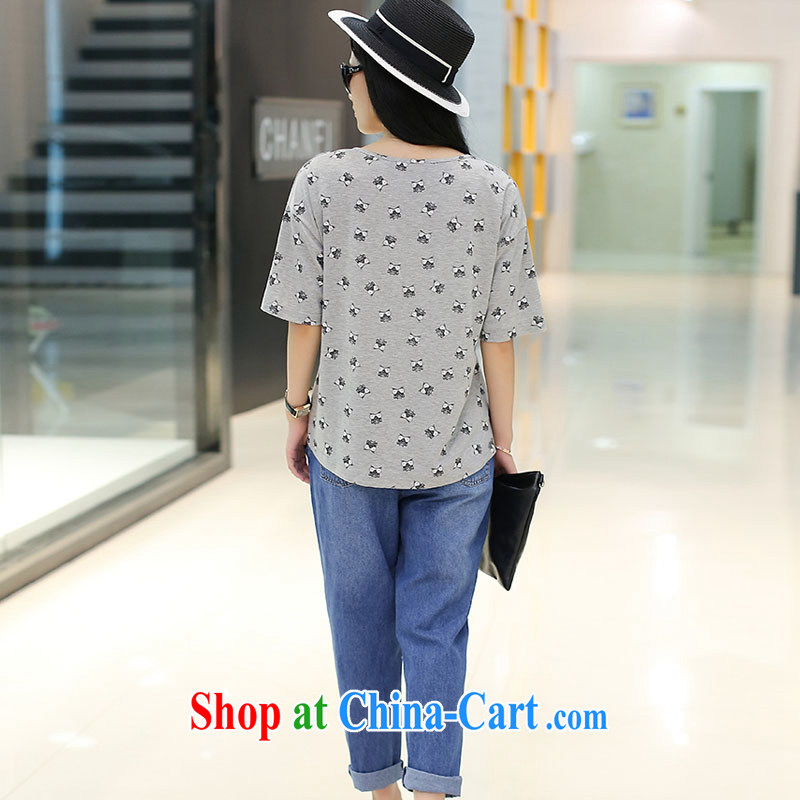 Tang year summer new European and American large code female Two-piece 200 jack and indeed increase stamp duty cotton T shirt + jeans gray + jeans 1789 XL 4 165 - 175 jack, Tang, and shopping on the Internet