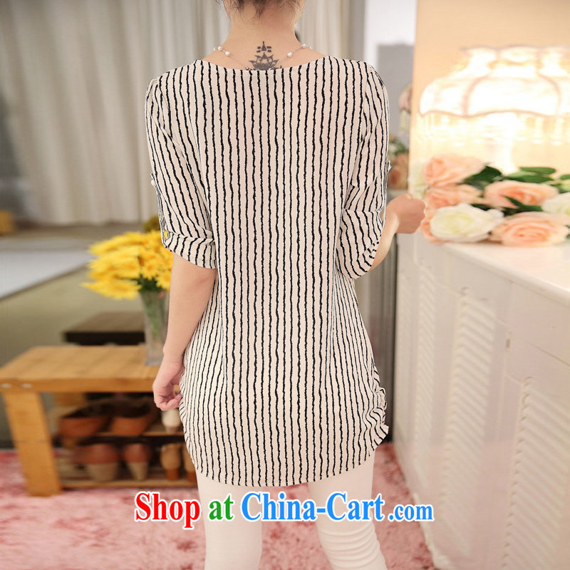 ZZ &FF 2015 new Korean version of the greater code stripe bubble cuff large, thick MM, long T-shirt T shirt solid white shirt XXXL (1160 - 200 jack), ZZ &FF, shopping on the Internet
