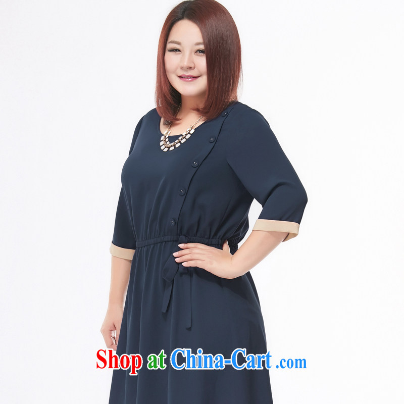 The MsShe indeed XL women 2015 new Summer Snow stretch woven round-collar hit color Edge dress 4735 blue 3 XL, Susan Carroll, Ms Elsie Leung Chow (MSSHE), shopping on the Internet
