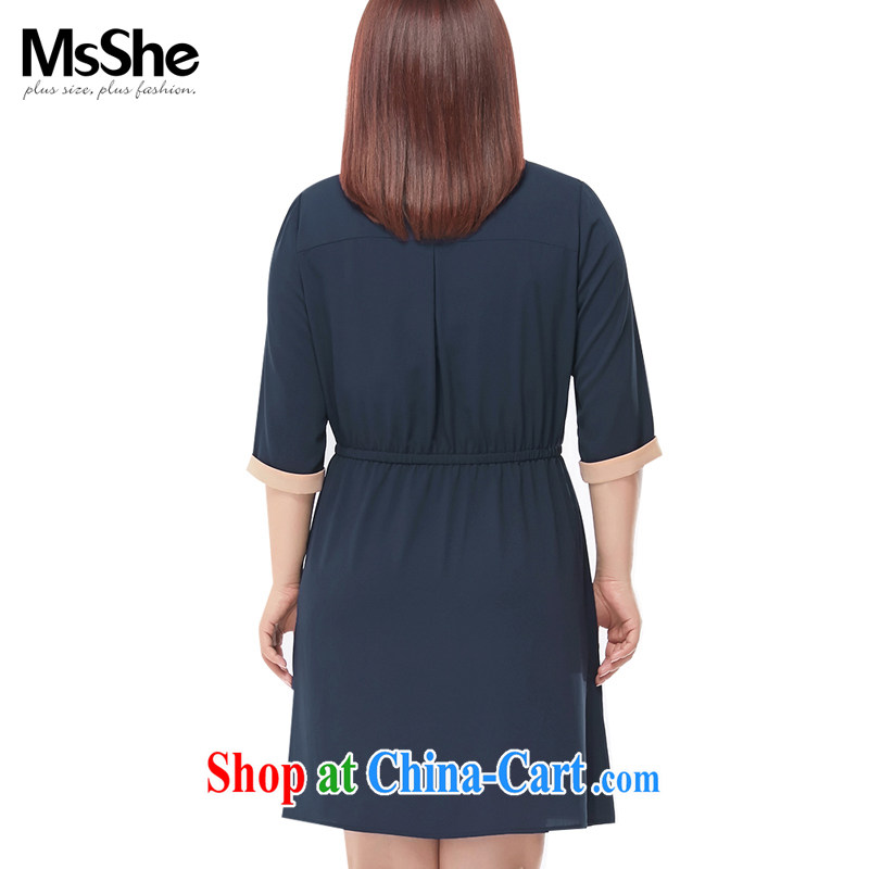 The MsShe indeed XL women 2015 new Summer Snow stretch woven round-collar hit color Edge dress 4735 blue 3 XL, Susan Carroll, Ms Elsie Leung Chow (MSSHE), shopping on the Internet
