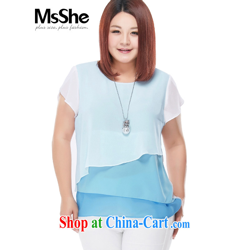 The MSSHE indeed XL women 2015 new summer wear thick MM flouncing short-sleeved snow woven shirts pre-sale 4736 blue 4 XL - pre-sale on 30 June with the