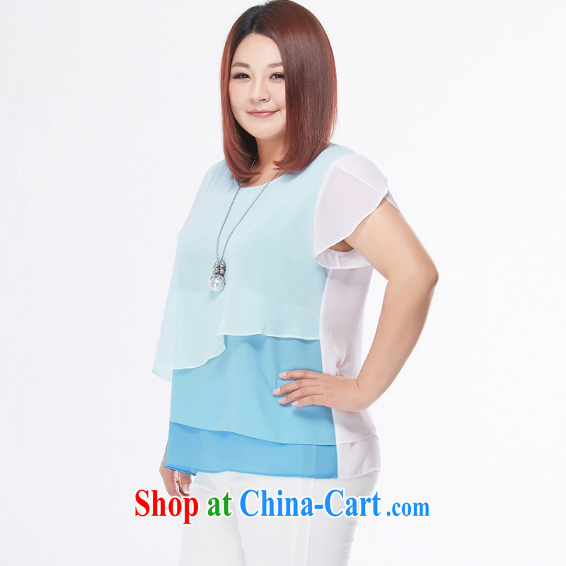 The MSSHE indeed XL women 2015 new summer wear thick MM flouncing short-sleeved snow woven shirts pre-sale 4736 blue 4 XL - pre-sale on 30 June in-stock, Susan Carroll poem Yi (MSSHE), shopping on the Internet