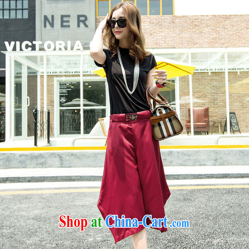 City once and for all the European site 2015 summer Korean version, pants Wide Leg Trouser press female short-sleeved Leisure package (for the payment as soon as possible black (black red skirt) XXL recommendations 125 - 140 jack, once and for all the beauty, shopping on the Internet