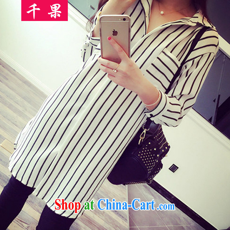 1000 fruit and fat XL female thick mm summer in 2015 long Graphics thin ice woven shirts 200 Jack thick sister stripes shirt 0840 black 5 XL, 1000 fruit (QIANGUO), online shopping