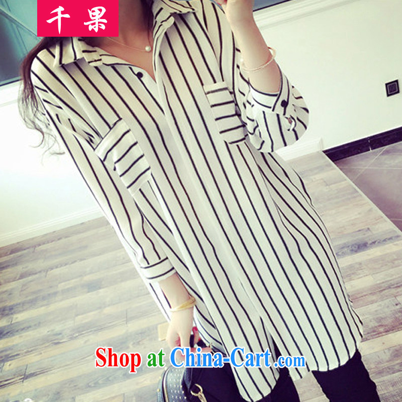 1000 fruit and fat XL female thick mm summer in 2015 long Graphics thin ice woven shirts 200 Jack thick sister stripes shirt 0840 black 5 XL, 1000 fruit (QIANGUO), online shopping