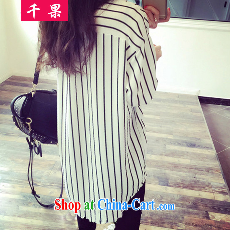 1000 fruit and fat XL female thick mm summer in 2015 long Graphics thin ice woven shirts 200 Jack thick sister stripes shirt 0840 black 5 XL, 1000 fruit (QIANGUO), online shopping
