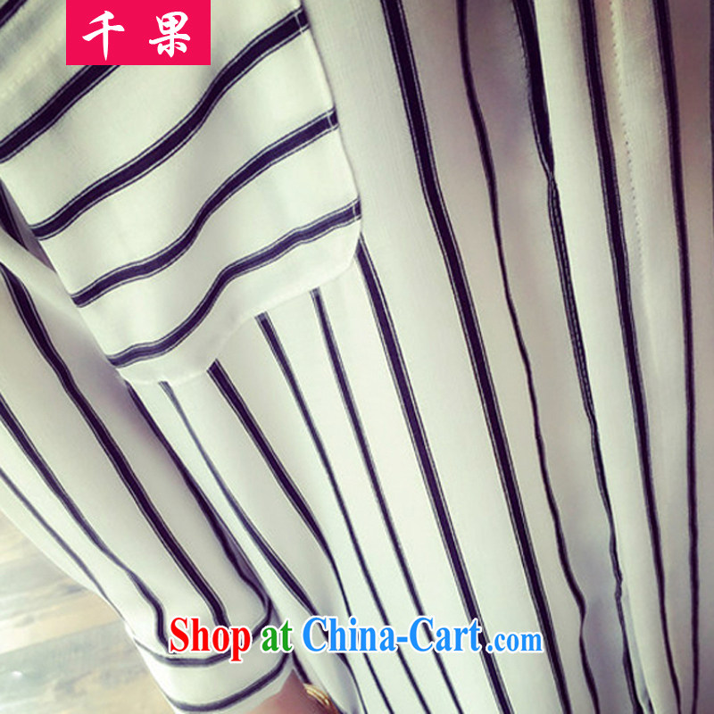 1000 fruit and fat XL female thick mm summer in 2015 long Graphics thin ice woven shirts 200 Jack thick sister stripes shirt 0840 black 5 XL, 1000 fruit (QIANGUO), online shopping